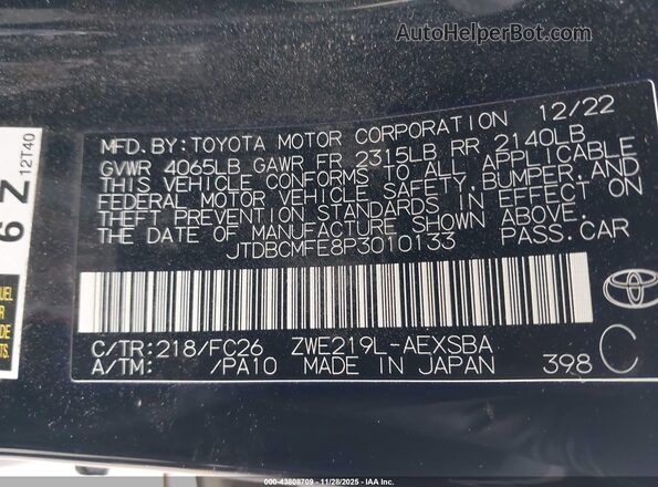 JTDBCMFE8P3010133 2023 TOYOTA LL Black Vista del compartimento del motor
