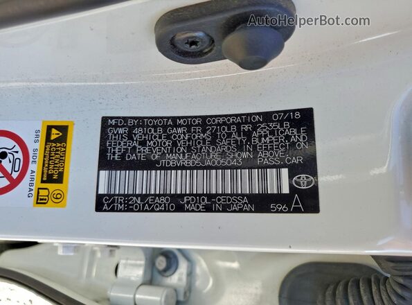 JTDBVRBD5JA005043 2018 TOYOTA MIRAI White Вид підкапотного простору