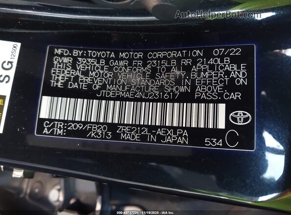 JTDEPMAE4NJ231617 2022 TOYOTA LL Black Widok komory silnika