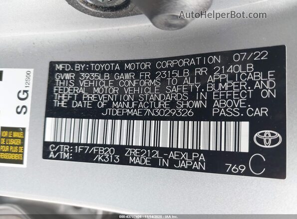 JTDEPMAE7N3029326 2022 TOYOTA LL Silver Engine compartment view