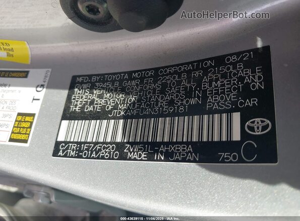 JTDKAMFU4N3159181 2022 TOYOTA PRIUS Silver Widok komory silnika