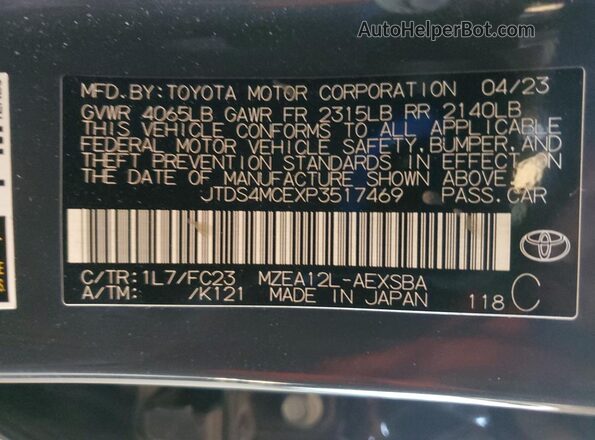 JTDS4MCEXP3517469 2023 TOYOTA LL Gray VIN կոդի պիտակի տեսք