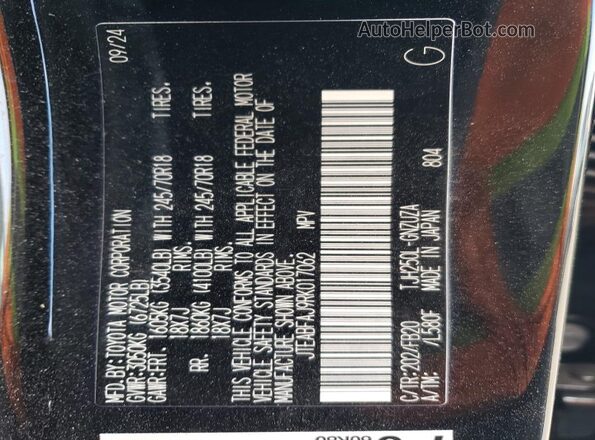 JTEABFAJ9RK017062 2024 TOYOTA LAND Black VIN კოდის სტიკერის ხედი
