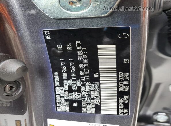 JTEEU5JR1N5269893 2022 TOYOTA 4RUNNER Gray Вид наклейки з VIN-кодом