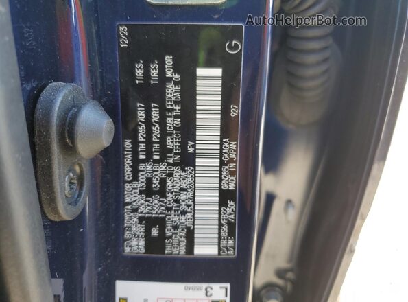 JTEMU5JR7R6238529 2024 TOYOTA 4RUNNER Синий Вид наклейки с VIN-кодом