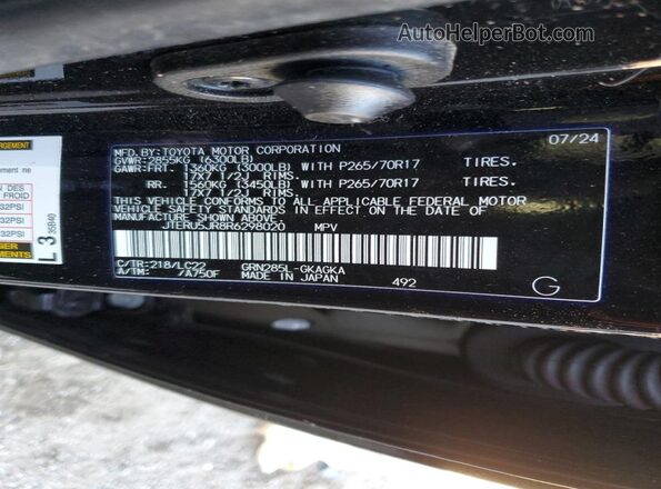 JTERU5JR8R6298020 2024 TOYOTA 4RUNNER Black VIN կոդի պիտակի տեսք