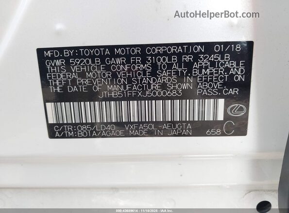 JTHB51FFXJ5000683 2018 LEXUS LS 500 White ძრავის განყოფილების ხედი
