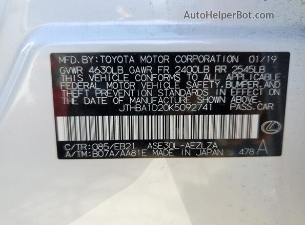 JTHBA1D20K5092741 2019 LEXUS IS White Widok komory silnika