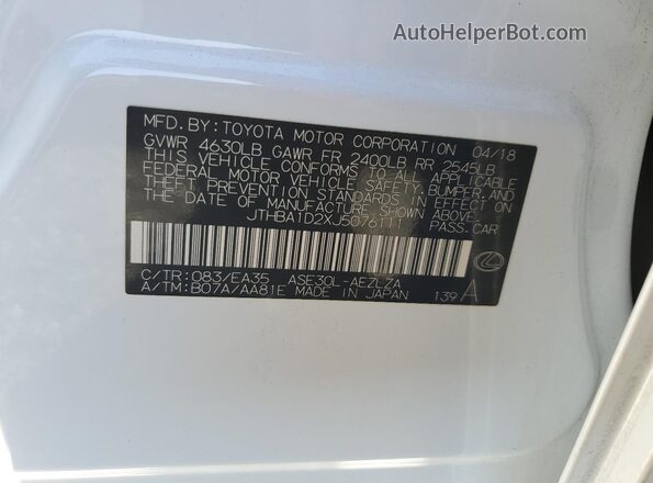 JTHBA1D2XJ5076111 2018 LEXUS IS White Vista de la etiqueta del VIN