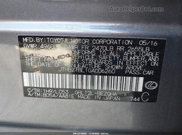 JTHBZ1BL1GA006260 2016 LEXUS GS 350 Gray Widok komory silnika
