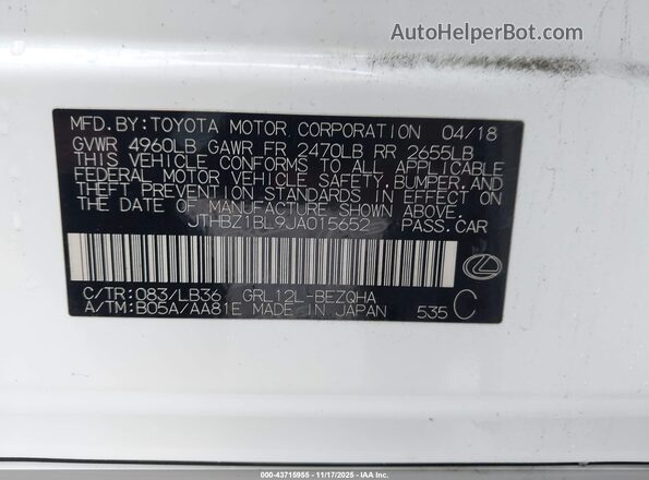 JTHBZ1BL9JA015652 2018 LEXUS GS 350 White Շարժիչի բաժամունքի տեսք