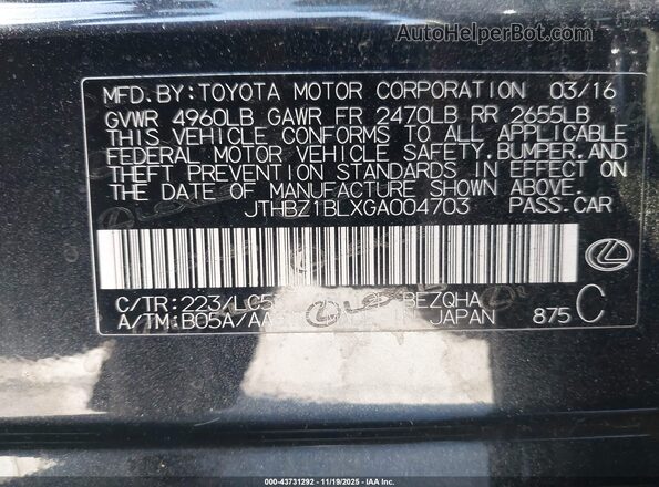 JTHBZ1BLXGA004703 2016 LEXUS GS 350 Black Вид підкапотного простору