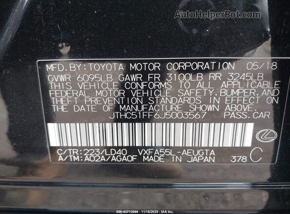 JTHC51FF6J5003567 2018 LEXUS LS 500 Black Շարժիչի բաժամունքի տեսք