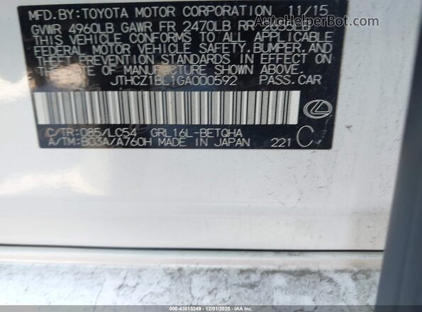 JTHCZ1BL1GA000592 2016 LEXUS GS 350 White Vista del compartimento del motor