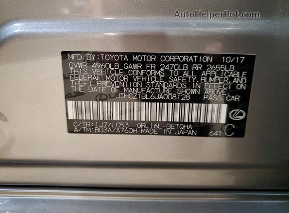 JTHCZ1BL6JA008128 2018 LEXUS GS Silver VIN կոդի պիտակի տեսք