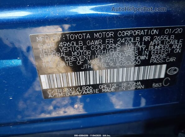 JTHEZ1BL9LA020060 2020 LEXUS GS 350 Синий Вид подкапотного пространства