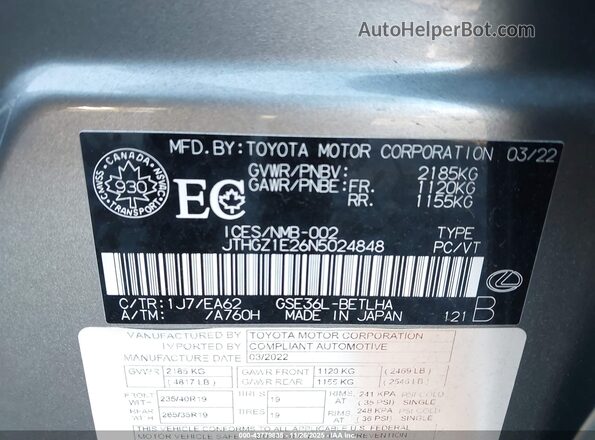 JTHGZ1E26N5024848 2022 LEXUS IS 350 Gold 