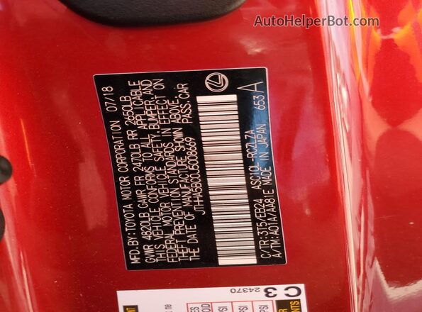 JTHHA5BC0J5008669 2018 LEXUS RC Red Vista de la etiqueta del VIN