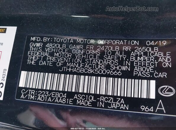 JTHHA5BC8K5009666 2019 LEXUS RC 300 Black Engine compartment view