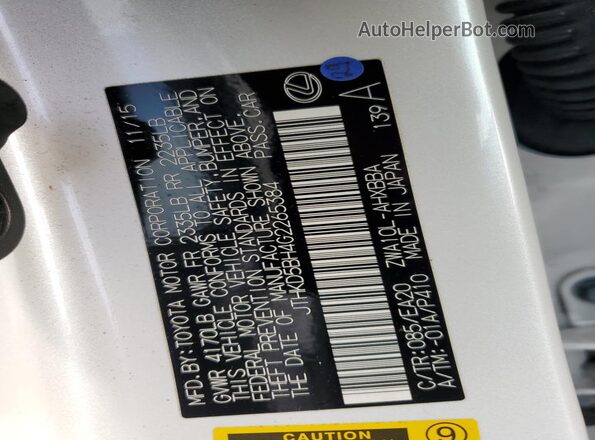JTHKD5BH4G2265384 2016 LEXUS CT White Vista del compartimento del motor