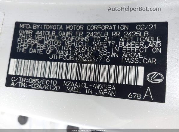 JTHP3JBH7M2037716 2021 LEXUS UX 200 White Շարժիչի բաժամունքի տեսք