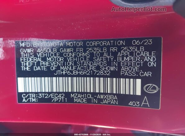 JTHP6JBH6R2172832 2024 LEXUS UX 250H Red Widok komory silnika