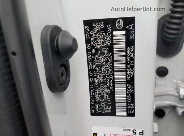 JTHP9JBH2R2074579 2024 LEXUS UX White VIN կոդի պիտակի տեսք