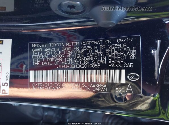 JTHU9JBH0K2019055 2019 LEXUS UX 250H Black Engine compartment view