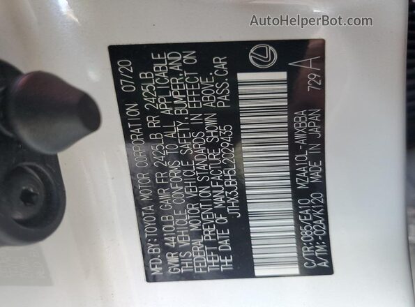 JTHX3JBH5L2029435 2020 LEXUS UX Белый Вид наклейки с VIN-кодом