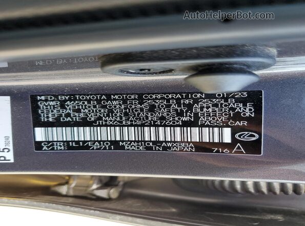 JTHX6JBH4P2147604 2023 LEXUS UX Charcoal Вид наклейки з VIN-кодом