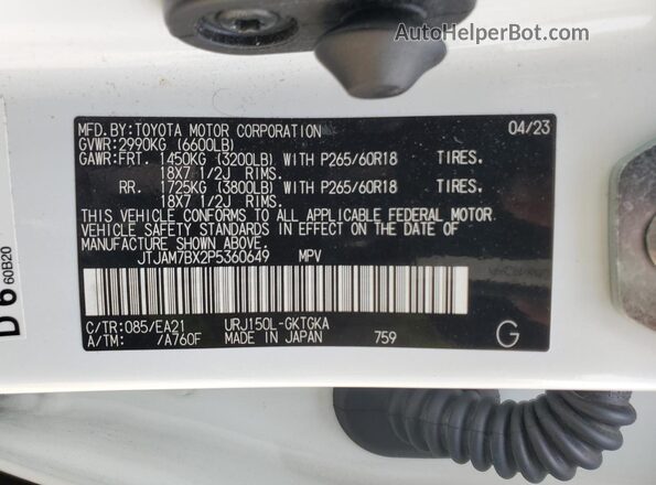 JTJAM7BX2P5360649 2023 LEXUS GX White VIN կոդի պիտակի տեսք