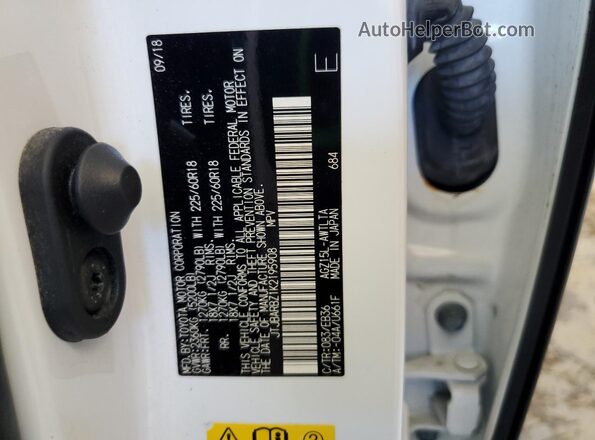 JTJBARBZ1K2195908 2019 LEXUS NX White Widok naklejki z numerem VIN