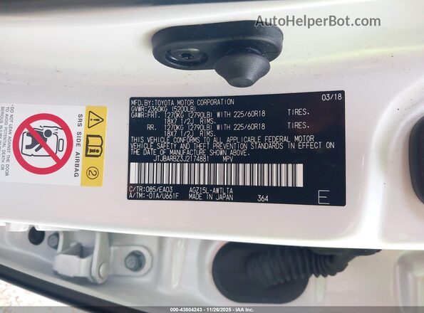 JTJBARBZ3J2174881 2018 LEXUS NX 300 White ძრავის განყოფილების ხედი