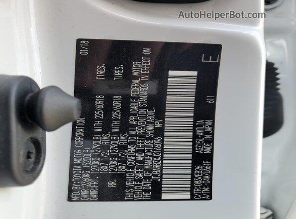 JTJBARBZXJ2166096 2018 LEXUS NX White Widok naklejki z numerem VIN