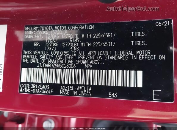 JTJDARDZ5M5028006 2021 LEXUS NX 300 Red Vista del compartimento del motor