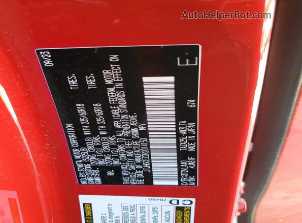 JTJHGCEZ2R2014150 2024 LEXUS NX Red VIN კოდის სტიკერის ხედი