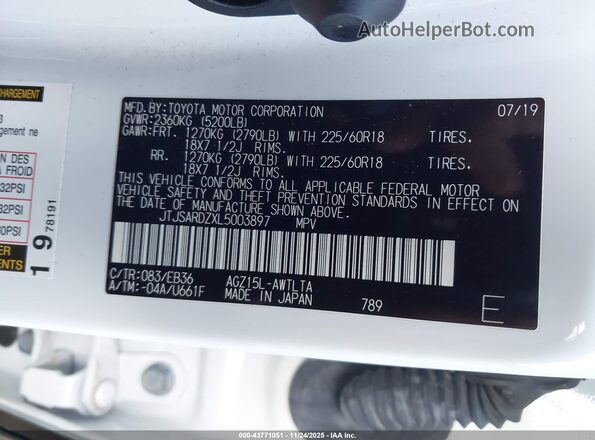 JTJSARDZXL5003897 2020 LEXUS NX 300 White Widok komory silnika