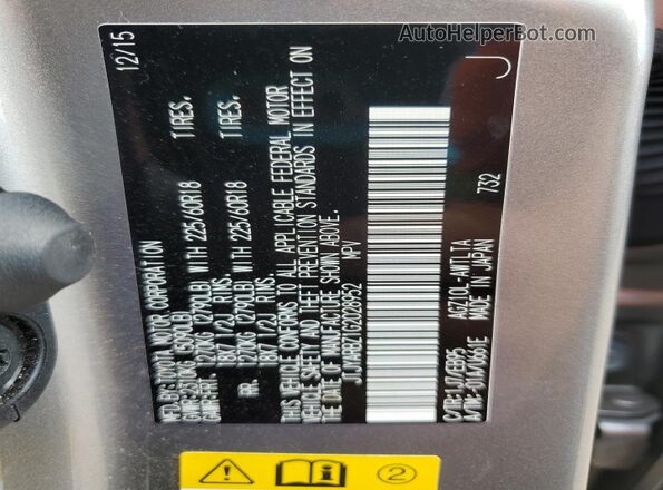JTJYARBZ1G2028952 2016 LEXUS NX Silver Вид наклейки з VIN-кодом