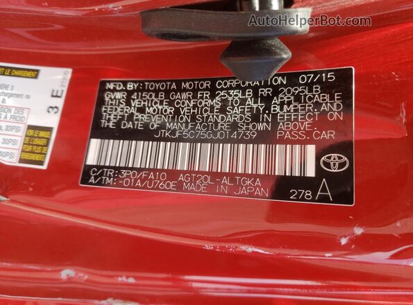JTKJF5C75GJ014739 2016 TOYOTA SCION Red Вид задніх сидінь