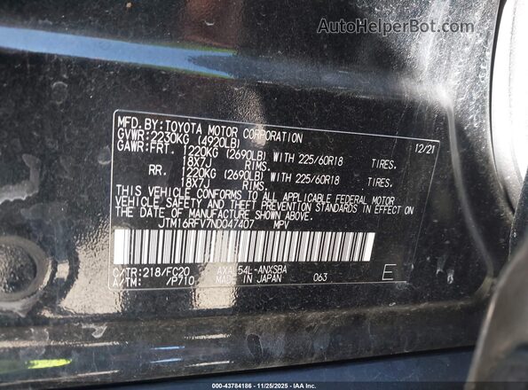 JTM16RFV7ND047407 2022 TOYOTA RAV4 HYBRID Black Vista del compartimento del motor