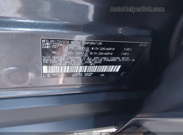 JTM16RFV7ND068497 2022 TOYOTA RAV4 HYBRID Gray 
