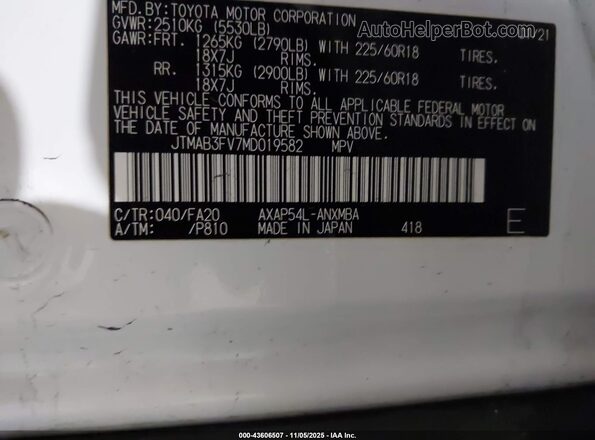 JTMAB3FV7MD019582 2021 TOYOTA RAV4 PRIME Белый Вид подкапотного пространства