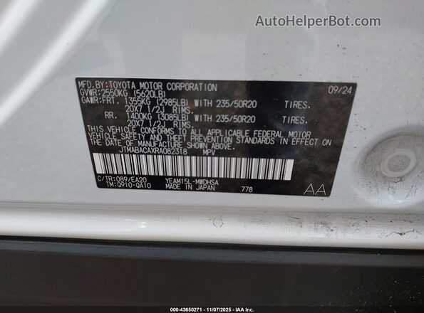 JTMABACAXRA082318 2024 TOYOTA LIMITED Белый 