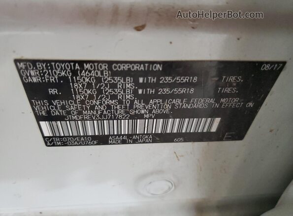 JTMDFREV3JJ717822 2018 TOYOTA LIMITED White 