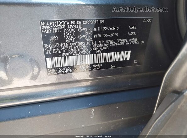 JTMDWRFVXLD053504 2020 TOYOTA LIMITED Gray Engine compartment view