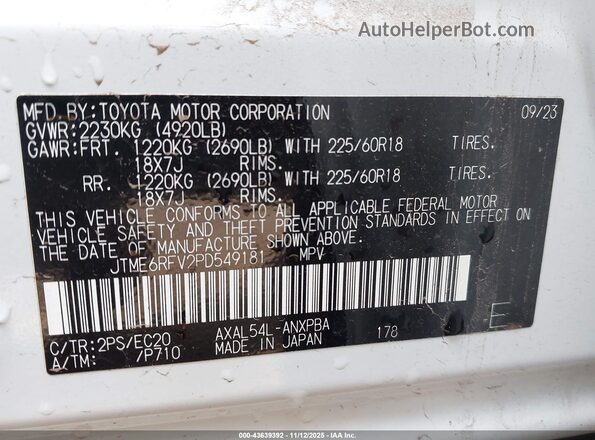 JTME6RFV2PD549181 2023 TOYOTA RAV4 HYBRID White Engine compartment view
