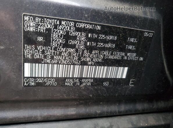 JTME6RFV3ND527963 2022 TOYOTA RAV4 Gray Vista de la etiqueta del VIN