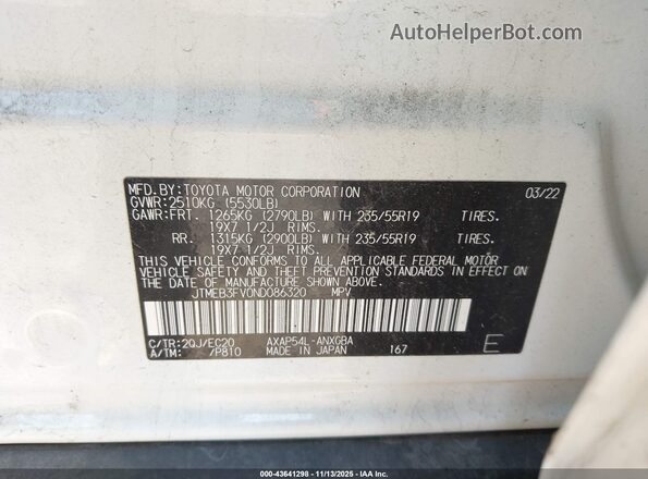 JTMEB3FV0ND086320 2022 TOYOTA RAV4 PRIME White Vista del compartimento del motor