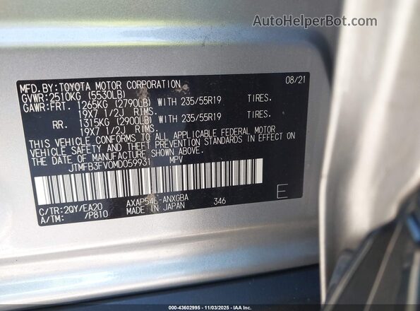 JTMFB3FV0MD059931 2021 TOYOTA RAV4 PRIME Silver Շարժիչի բաժամունքի տեսք