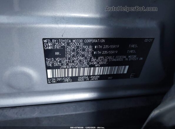 JTMFB3FV1MD024976 2021 TOYOTA RAV4 PRIME Silver Vista del compartimento del motor